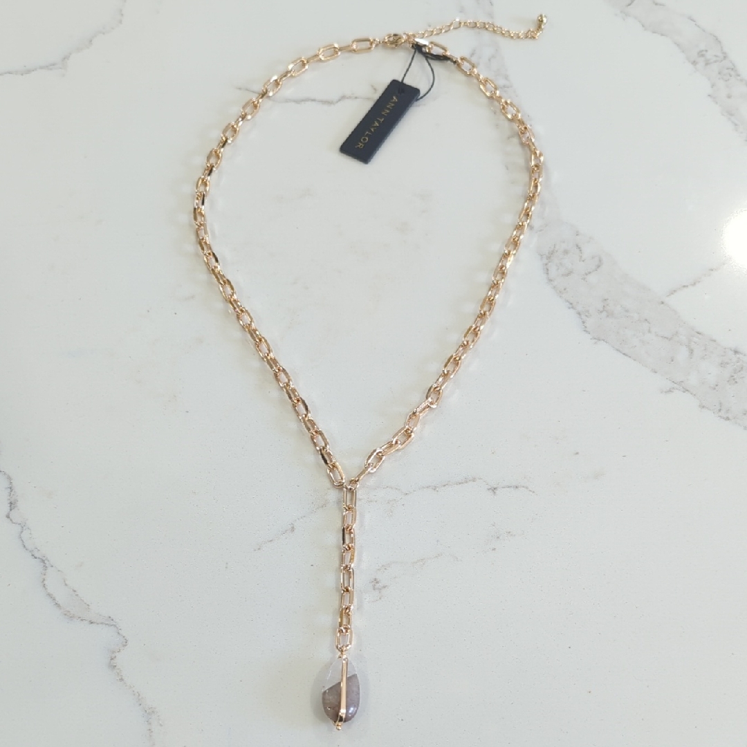 Ann Taylor Rose Gold Y-Drop Necklace With Faceted White And Stone Teardrop